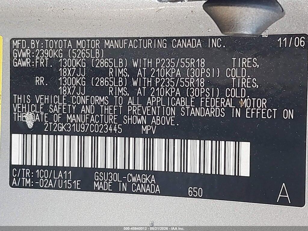 2T2GK31U97C023445 2007 LEXUS RX 350 photo no. 9