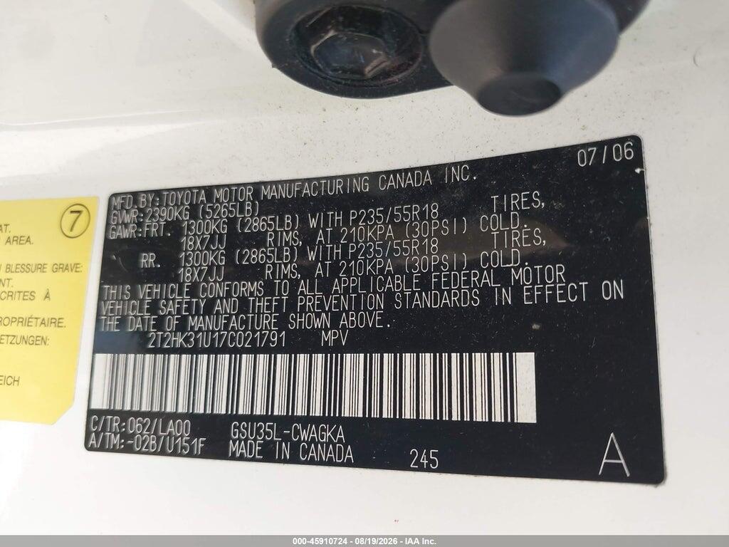 2T2HK31U17C021791 2007 LEXUS RX 350 photo no. 9