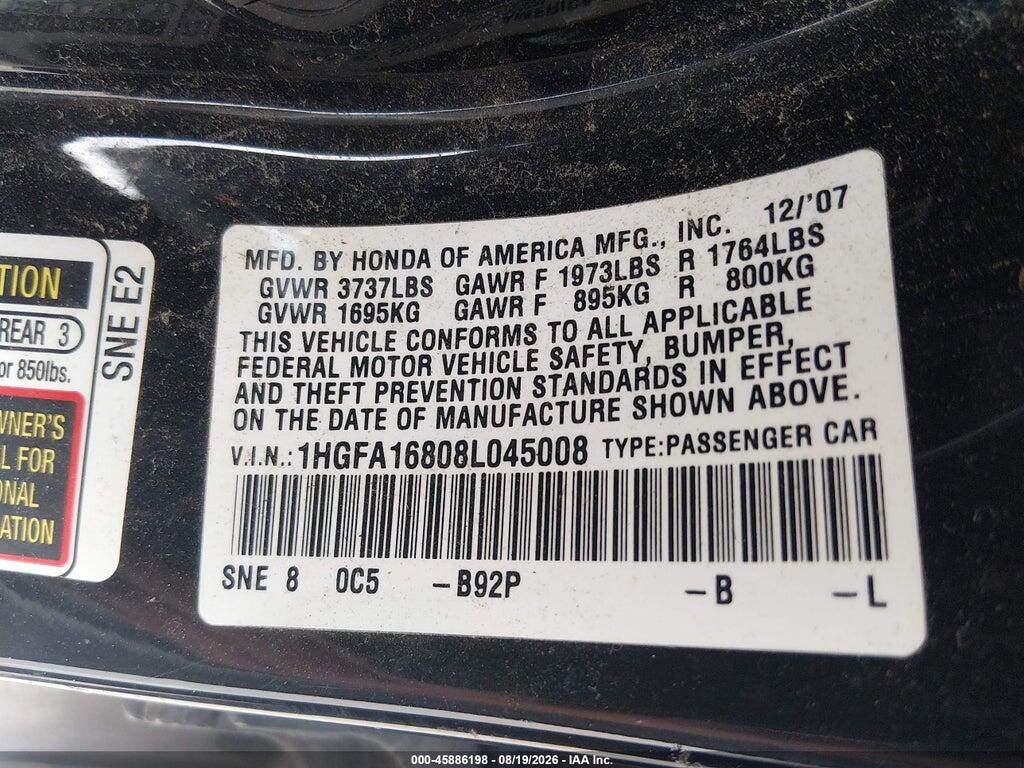1HGFA16808L045008 2008 HONDA CIVIC photo no. 9