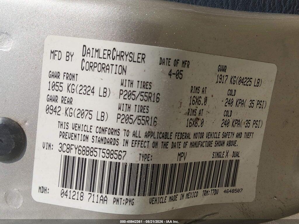 3C8FY68B85T598567 2005 CHRYSLER PT CRUISER photo no. 9