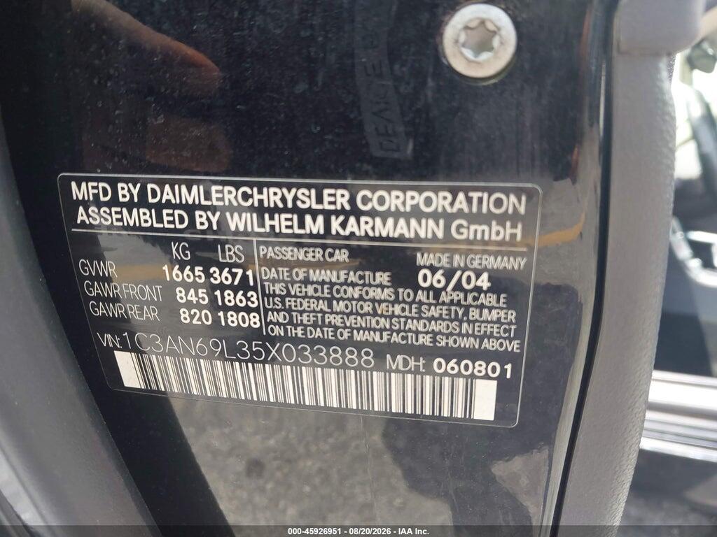1C3AN69L35X033888 2005 CHRYSLER CROSSFIRE photo no. 9