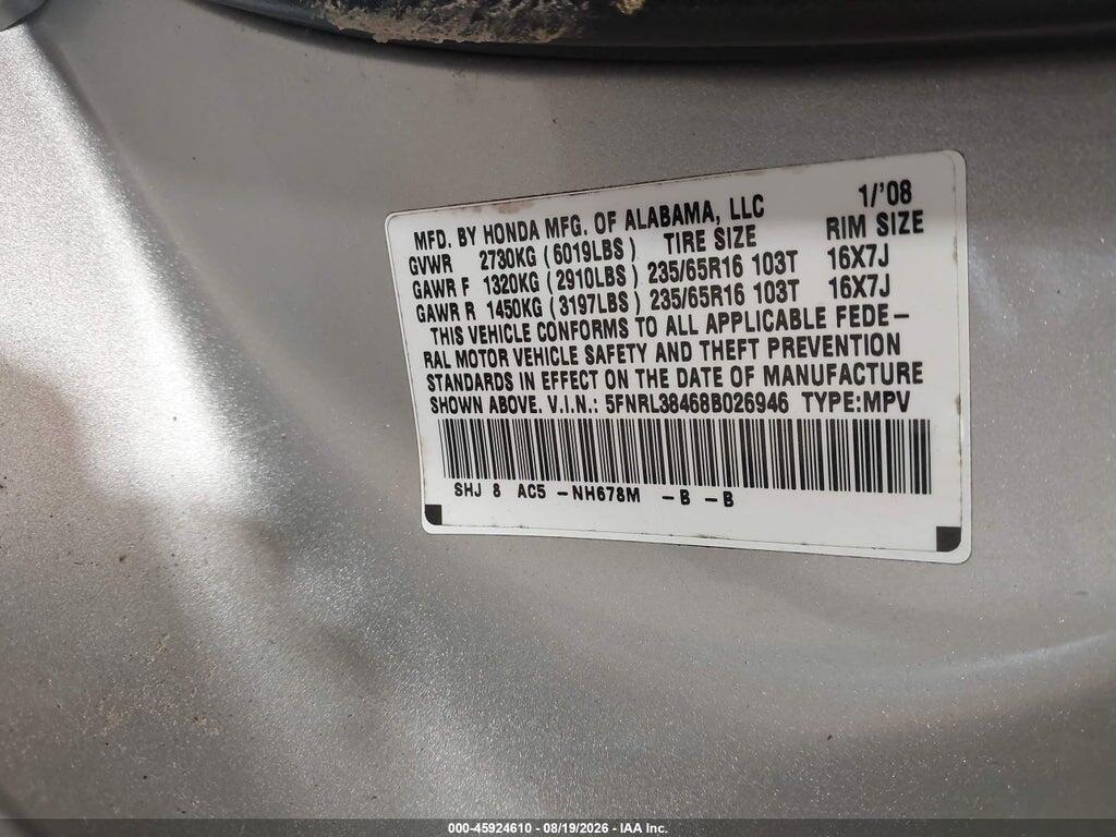 5FNRL38468B026946 2008 HONDA ODYSSEY photo no. 9