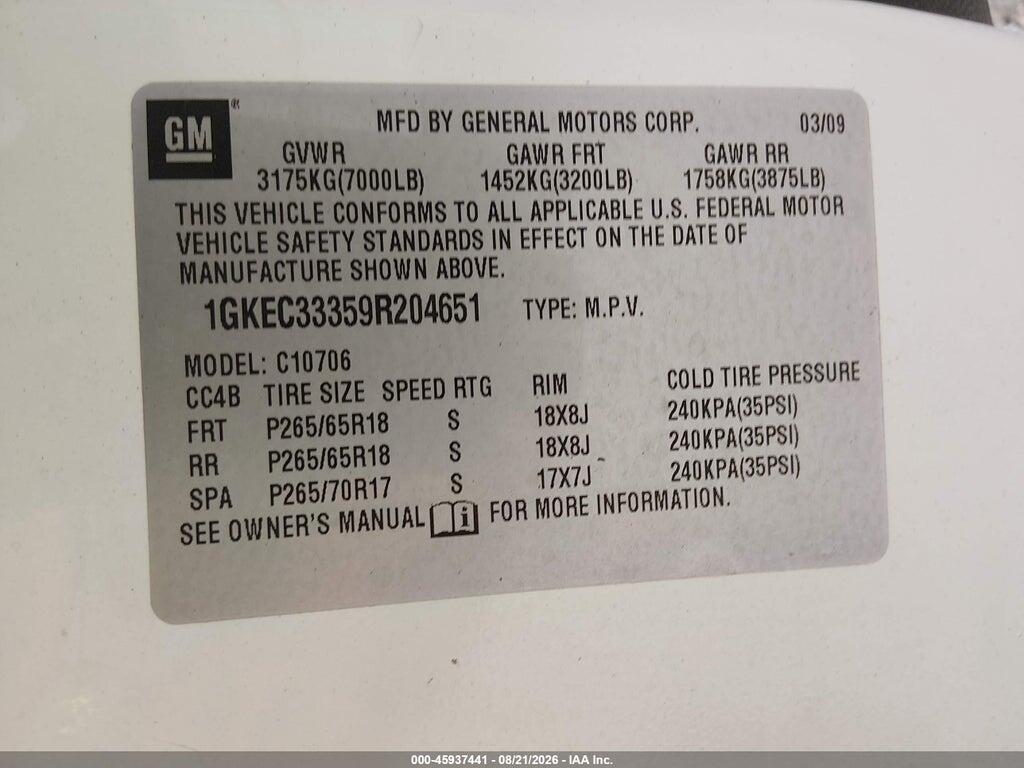 1GKEC33359R204651 2009 GMC YUKON photo no. 9