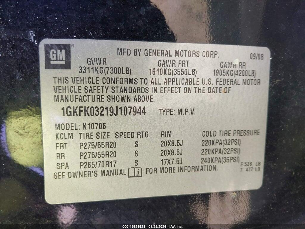 1GKFK03219J107944 2009 GMC YUKON DENALI photo no. 9