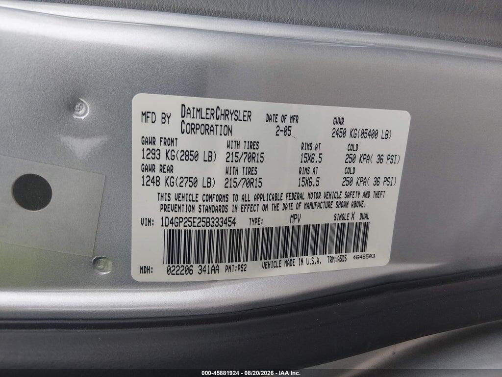 1D4GP25E25B333454 2005 DODGE CARAVAN photo no. 9