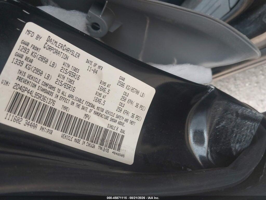 2D4GP44L95R361376 2005 DODGE GRAND CARAVAN photo no. 9