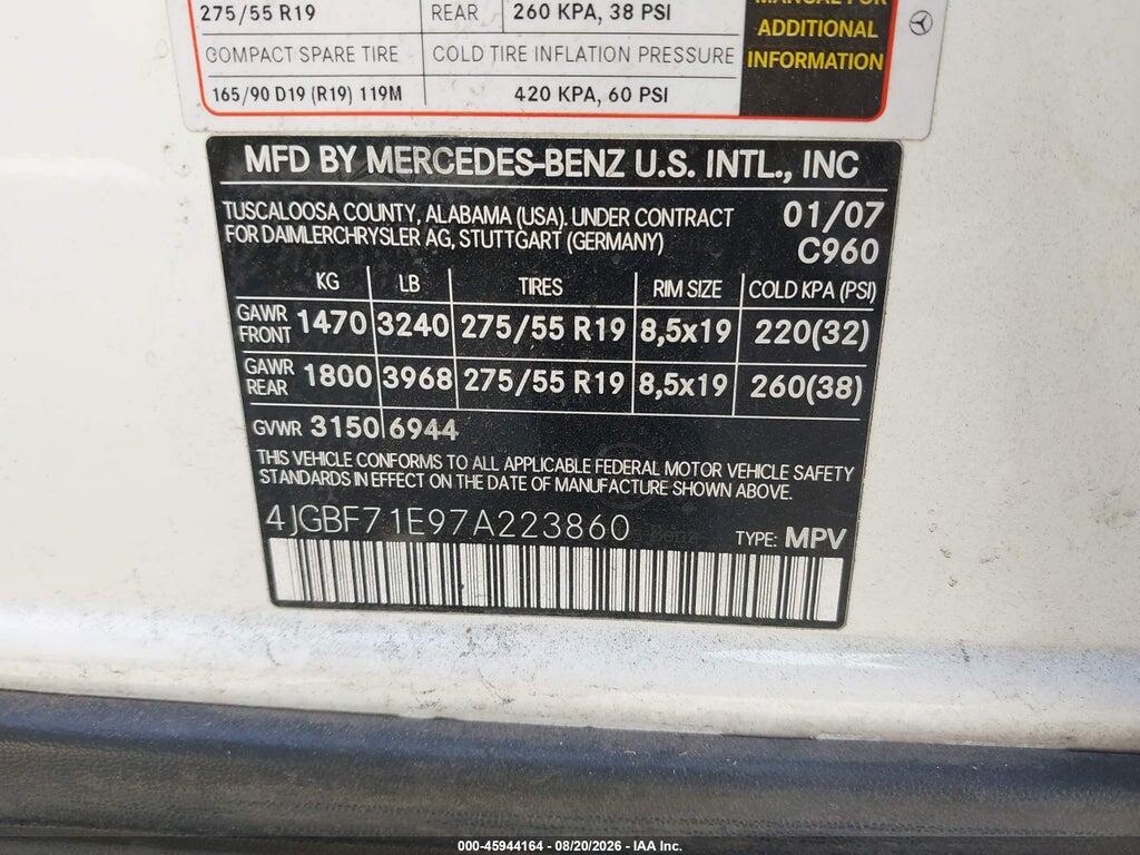 4JGBF71E97A223860 2007 MERCEDES-BENZ GL 450 photo no. 9