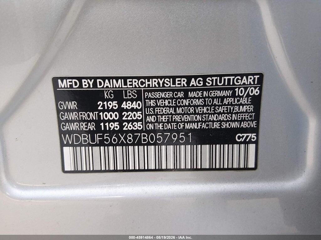 WDBUF56X87B057951 2007 MERCEDES-BENZ E photo no. 9