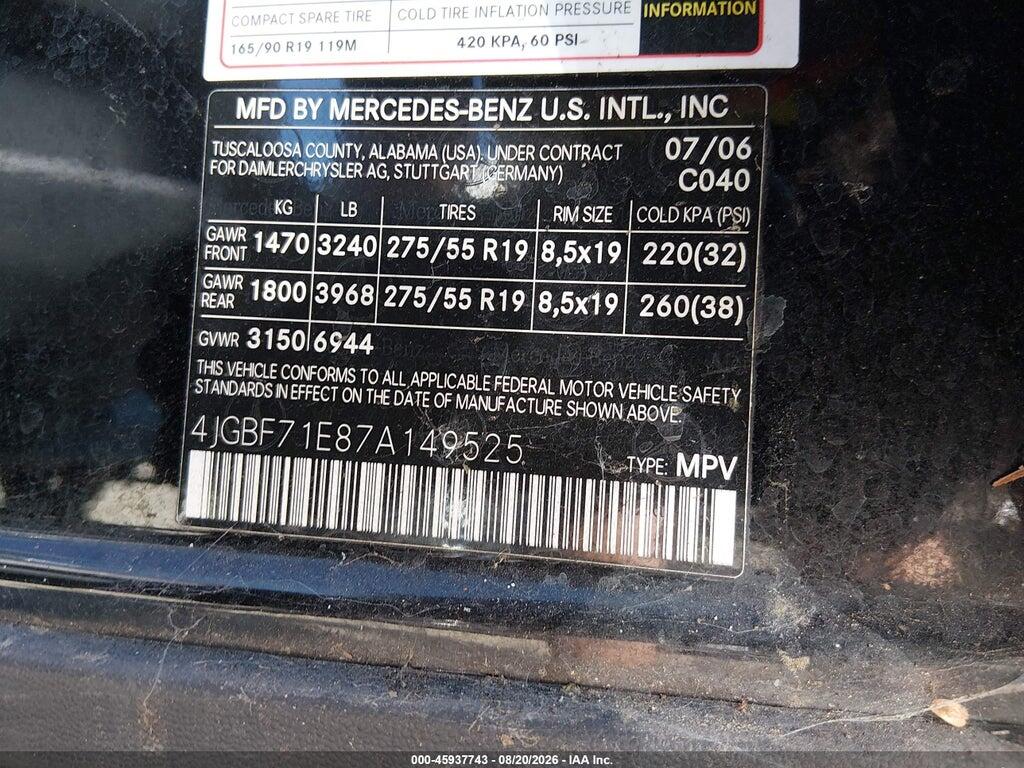 4JGBF71E87A149525 2007 MERCEDES-BENZ GL 450 photo no. 9