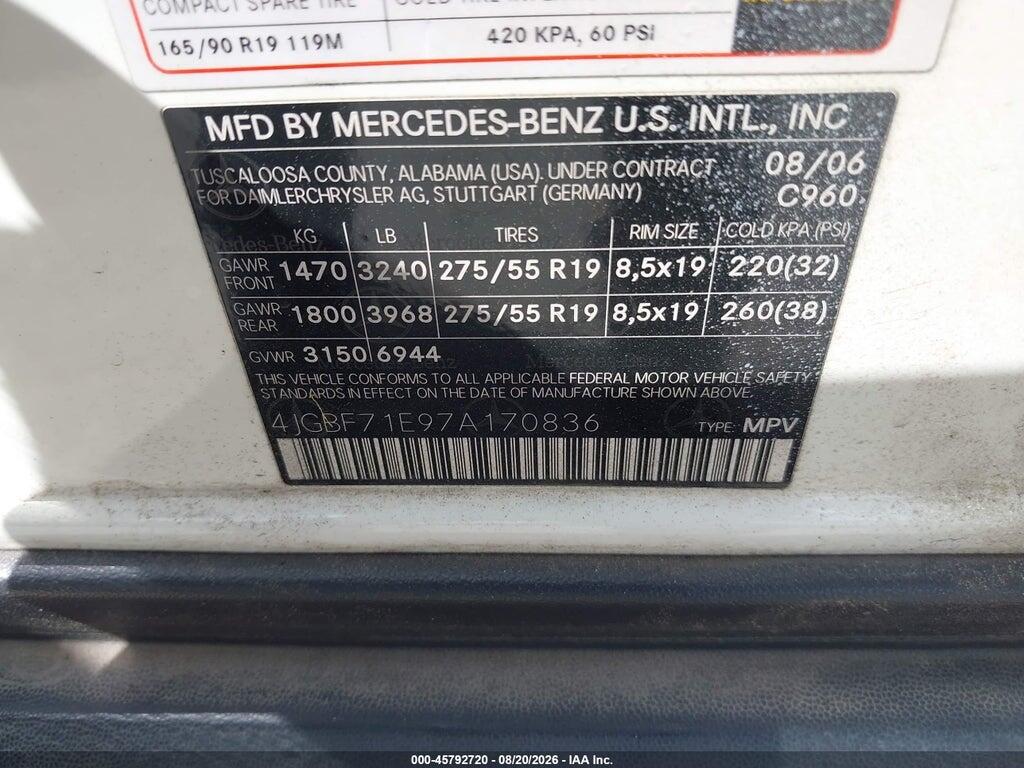 4JGBF71E97A170836 2007 MERCEDES-BENZ GL 450 photo no. 9