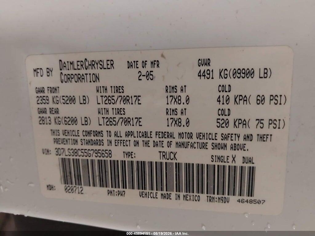 3D7LS38C55G795658 2005 DODGE RAM 3500 photo no. 9