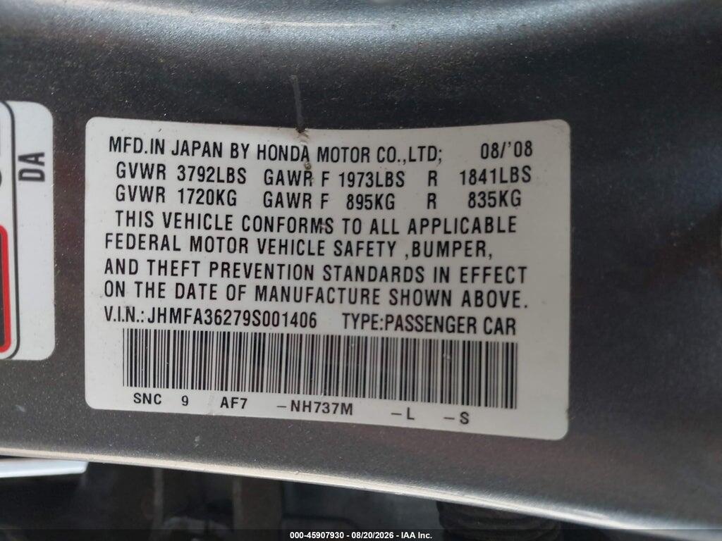 JHMFA36279S001406 2009 HONDA CIVIC HYBRID photo no. 9