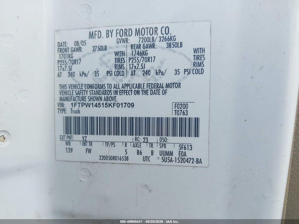 1FTPW14515KF01709 2005 FORD F-150 photo no. 8