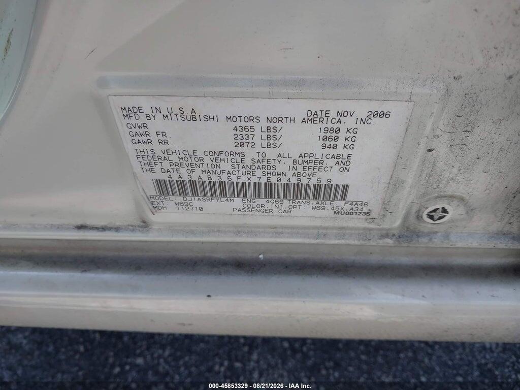 4A3AB36FX7E049759 2007 MITSUBISHI GALANT photo no. 9