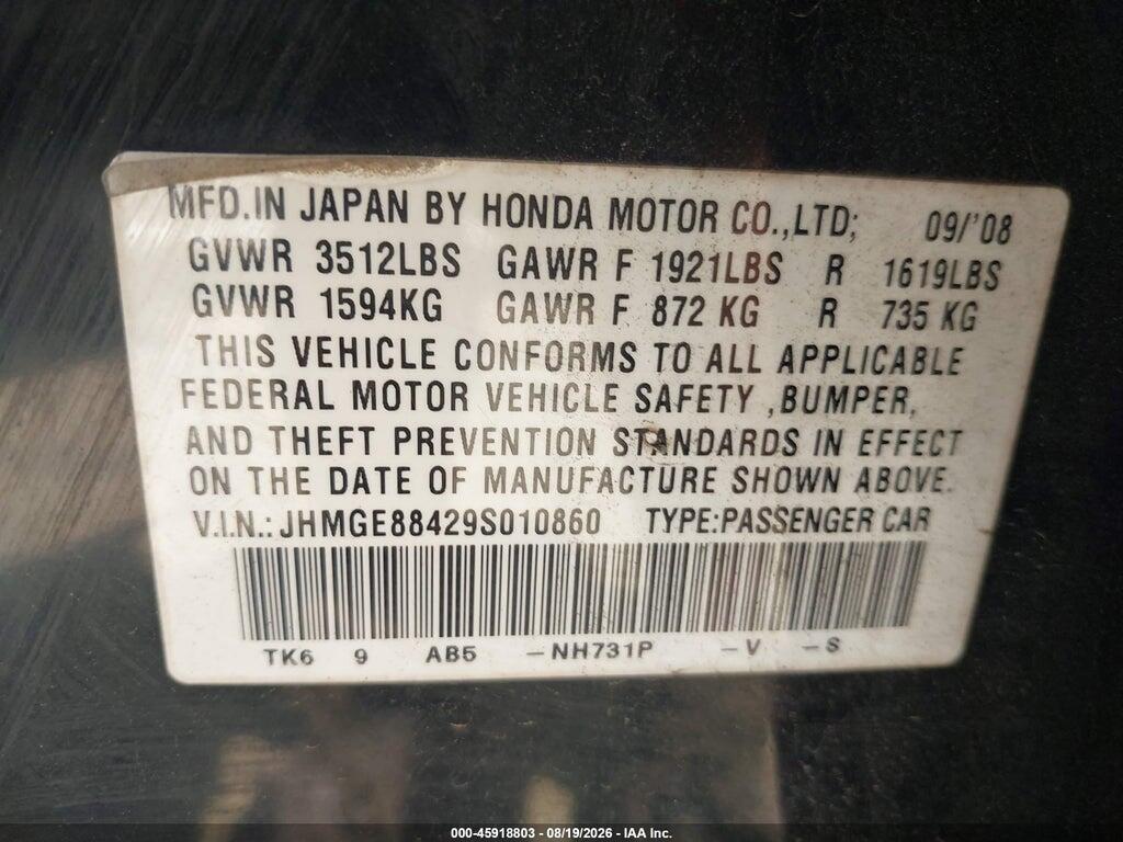JHMGE88429S010860 2009 HONDA FIT photo no. 9