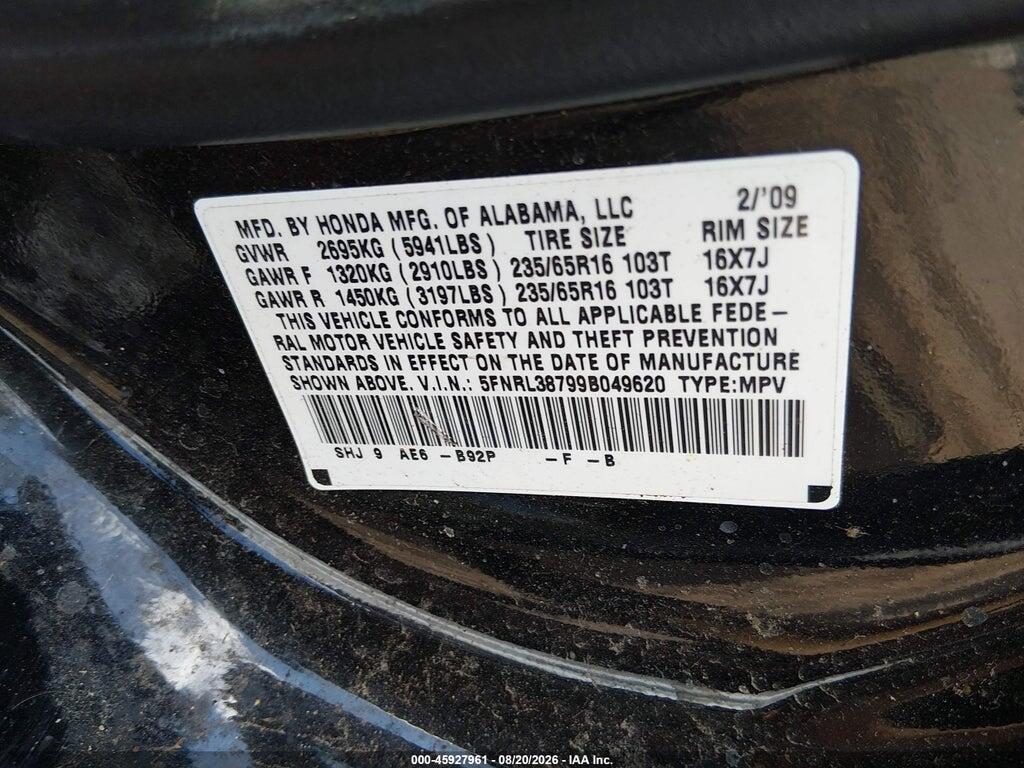 5FNRL38799B049620 2009 HONDA ODYSSEY photo no. 9