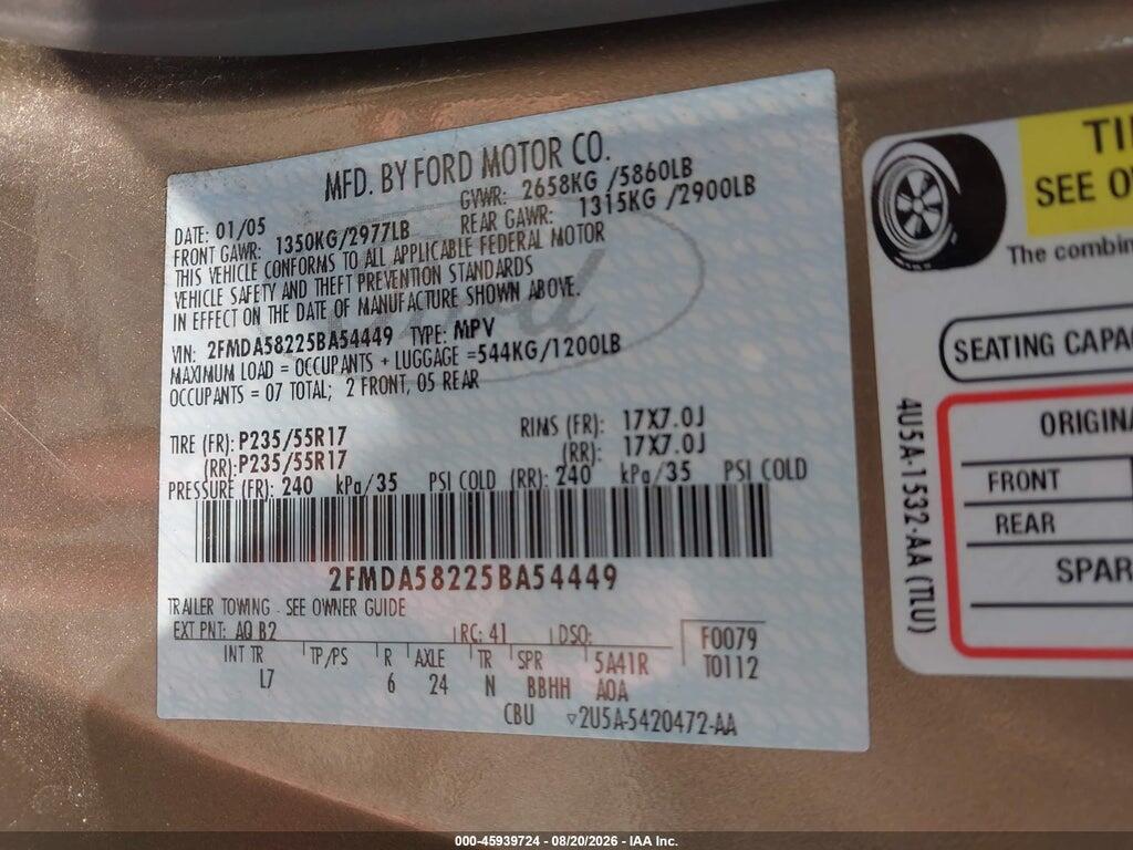 2FMDA58225BA54449 2005 FORD FREESTAR photo no. 8