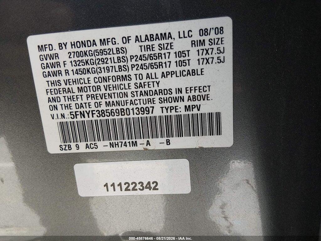 5FNYF38569B013997 2009 HONDA PILOT photo no. 9