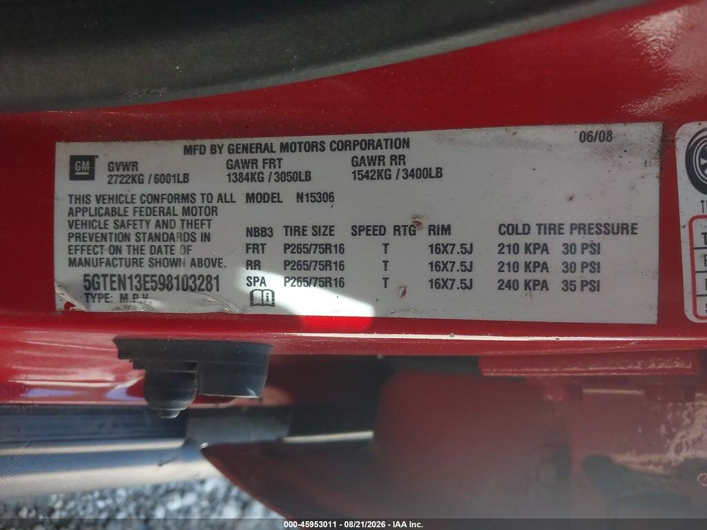 5GTEN13E598103281 2009 HUMMER H3 SUV photo no. 9