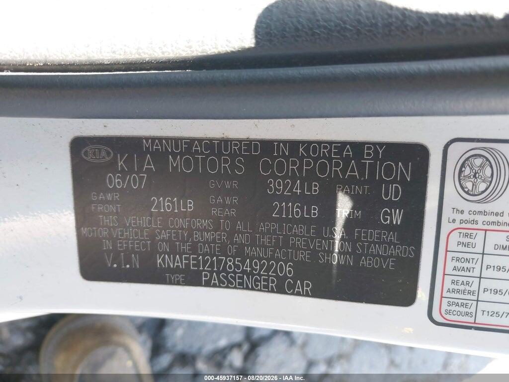 KNAFE121785492206 2008 KIA SPECTRA photo no. 9