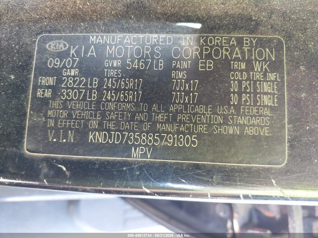 KNDJD735885791305 2008 KIA SORENTO photo no. 9