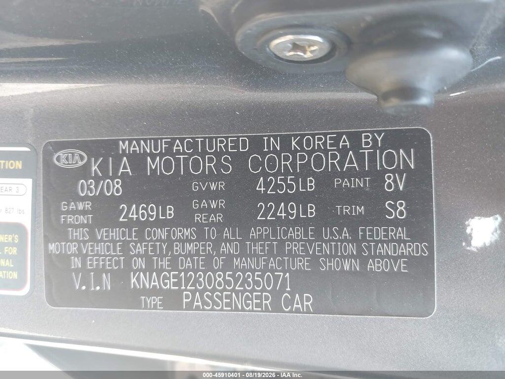 KNAGE123085235071 2008 KIA OPTIMA photo no. 9