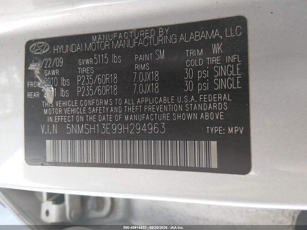5NMSH13E99H294963 2009 HYUNDAI SANTA FE photo no. 9