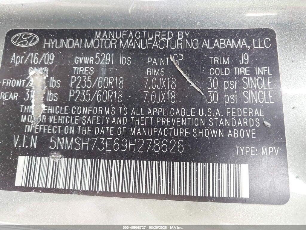 5NMSH73E69H278626 2009 HYUNDAI SANTA FE photo no. 9