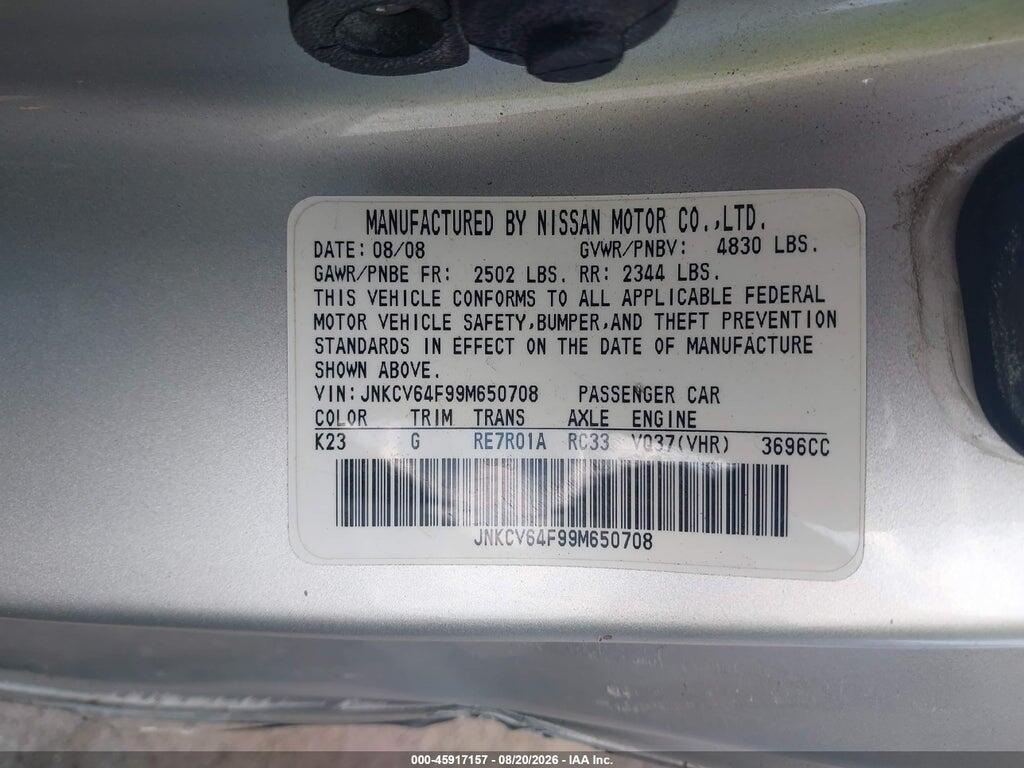 JNKCV64F99M650708 2009 INFINITI G37X photo no. 9