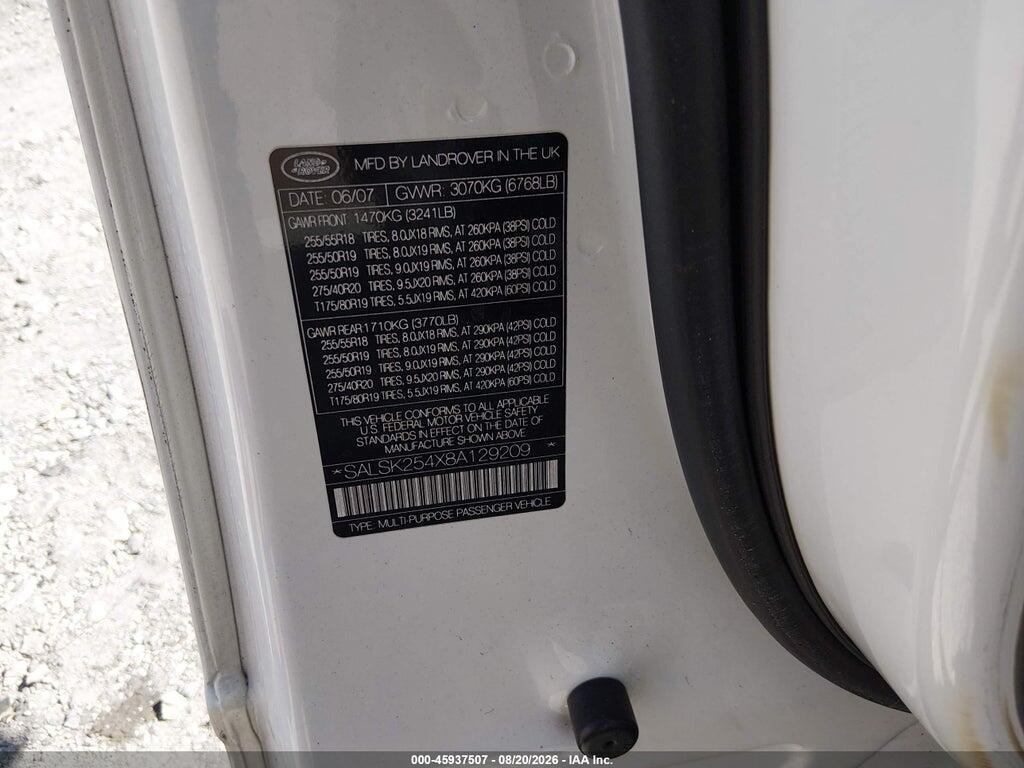 SALSK254X8A129209 2008 LAND ROVER RANGE ROVER SPORT photo no. 9