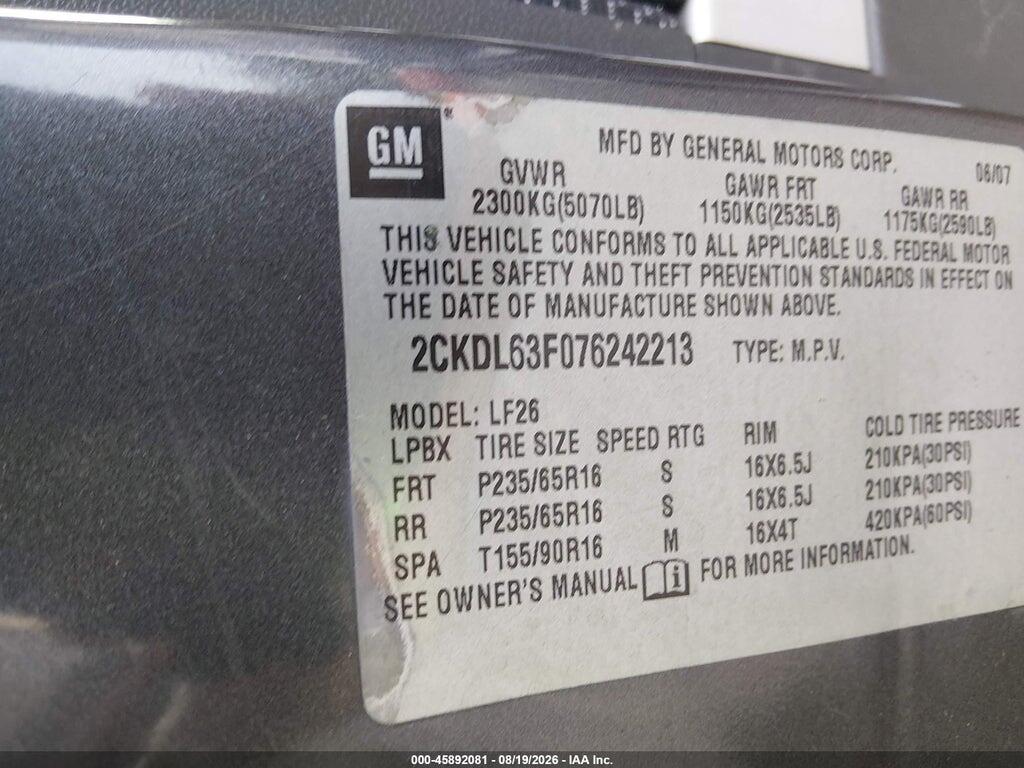 2CKDL63F076242213 2007 PONTIAC TORRENT photo no. 9