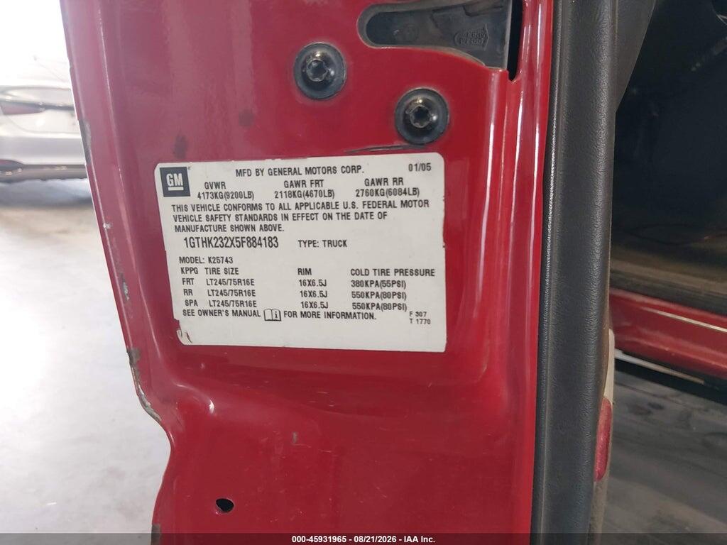 1GTHK232X5F884183 2005 GMC SIERRA 2500HD photo no. 9
