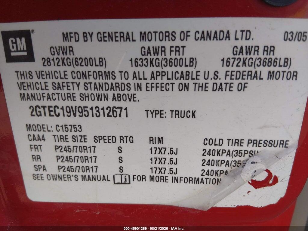 2GTEC19V951312671 2005 GMC SIERRA 1500 photo no. 9
