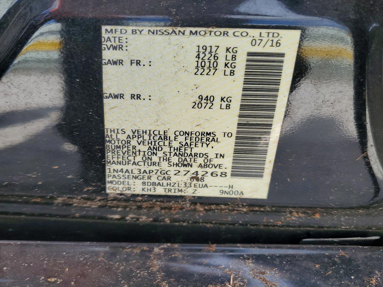 1N4AL3AP7GC274268 2016 NISSAN ALTIMA photo no. 12
