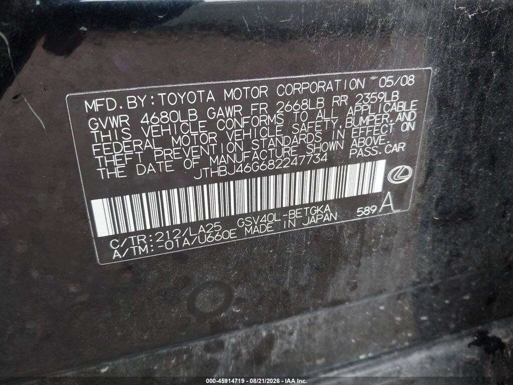 JTHBJ46G682247734 2008 LEXUS ES 350 photo no. 9