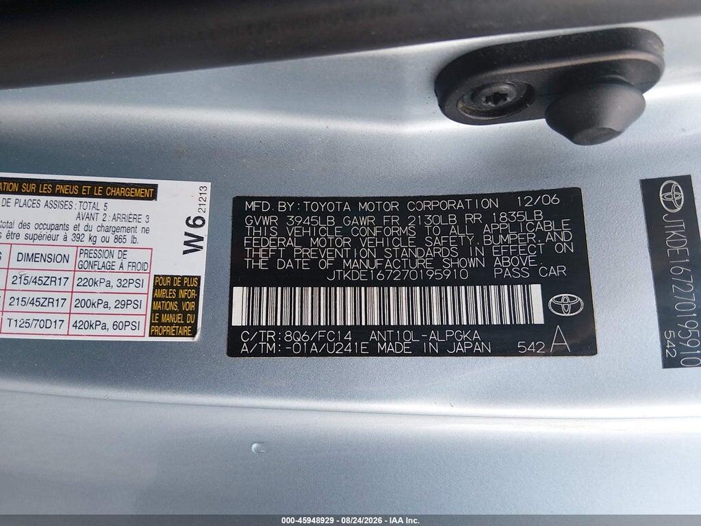 JTKDE167270195910 2007 SCION TC photo no. 9