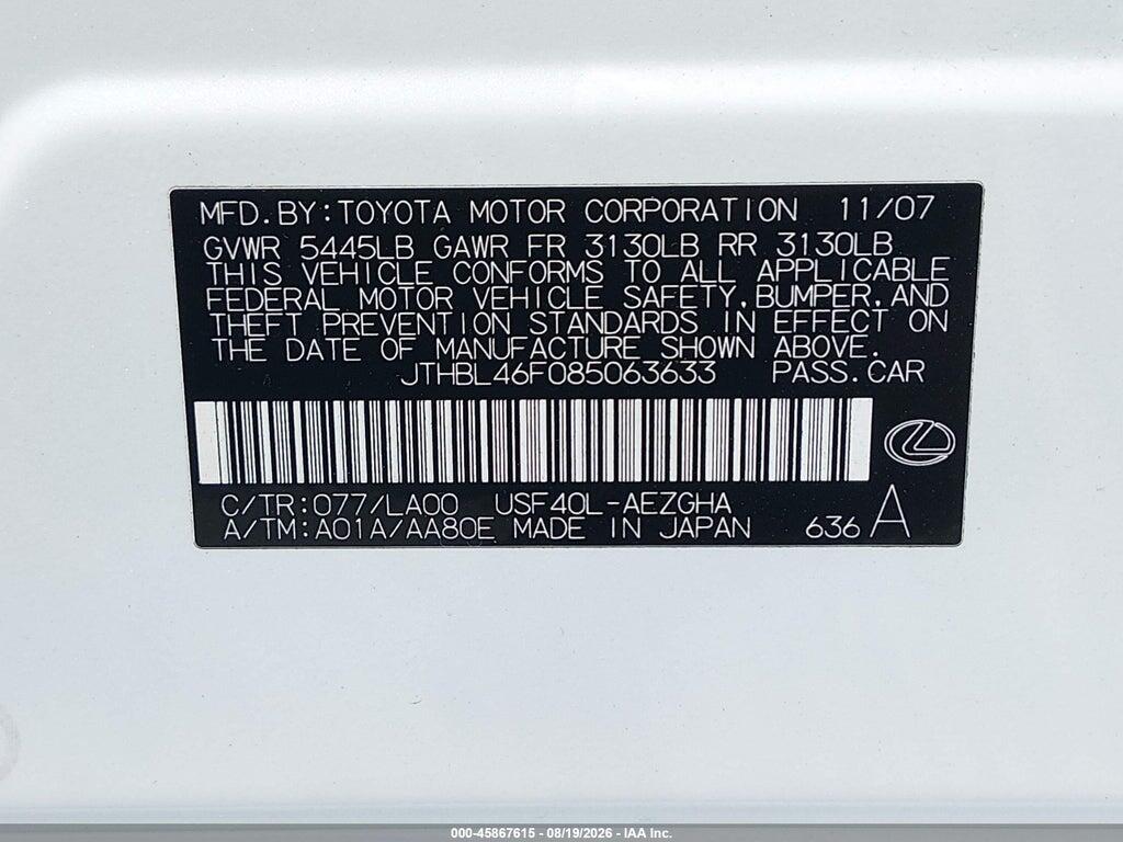 JTHBL46F085063633 2008 LEXUS LS 460 photo no. 9