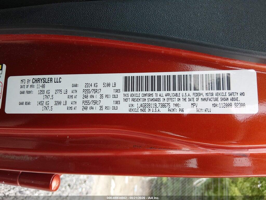1J4GB39119L738675 2009 JEEP WRANGLER UNLIMITED photo no. 9
