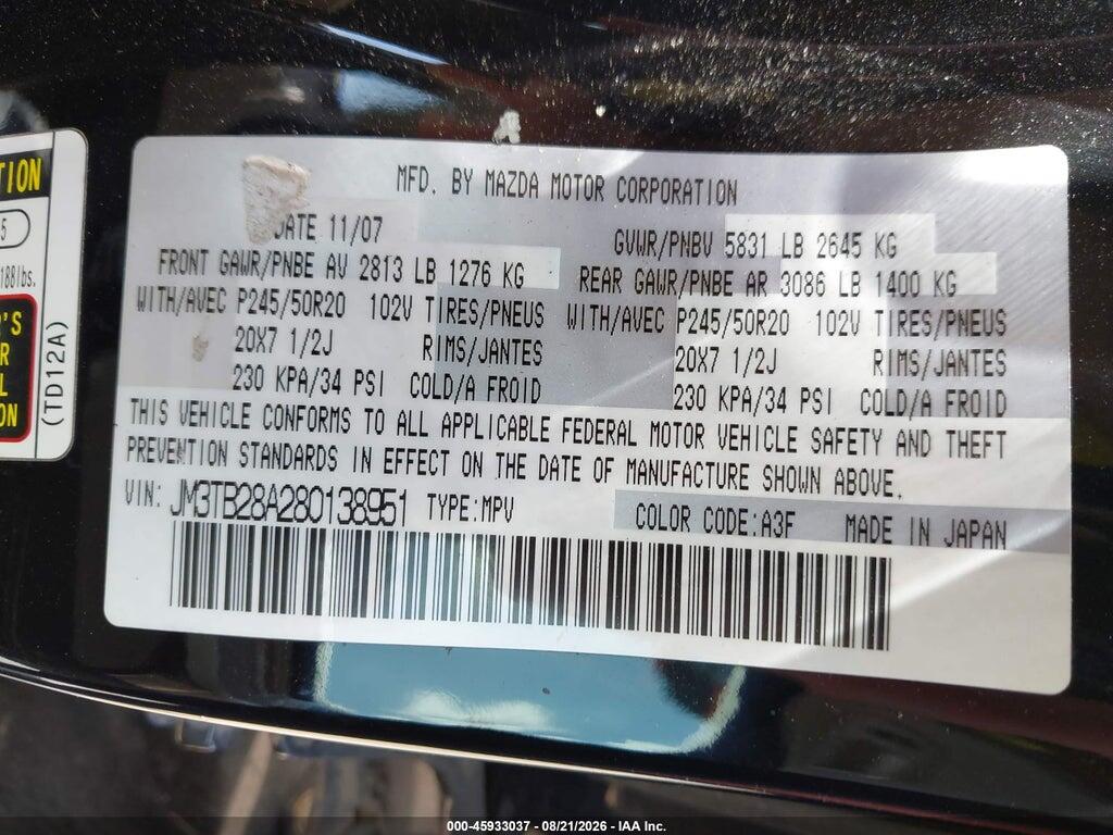 JM3TB28A280138951 2008 MAZDA CX-9 photo no. 9