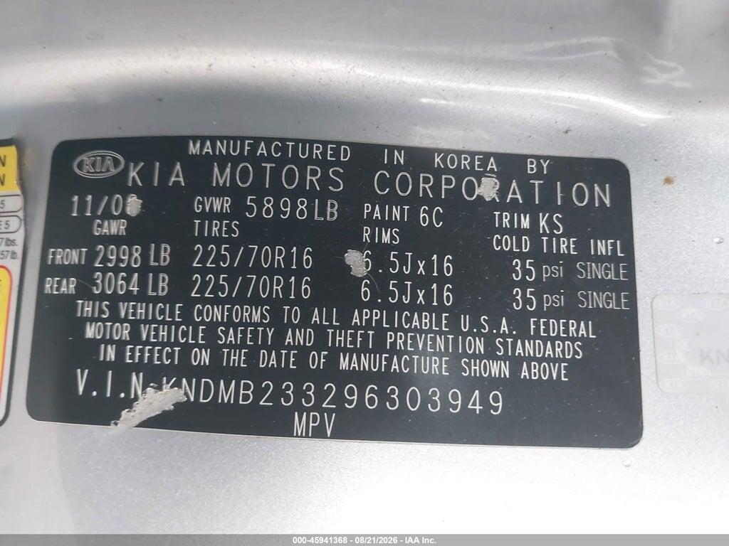 KNDMB233296303949 2009 KIA SEDONA photo no. 9