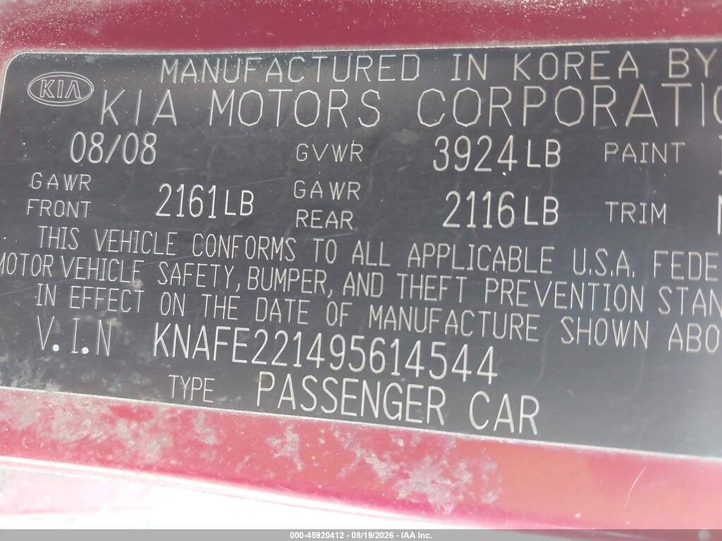 KNAFE221495614544 2009 KIA SPECTRA photo no. 9