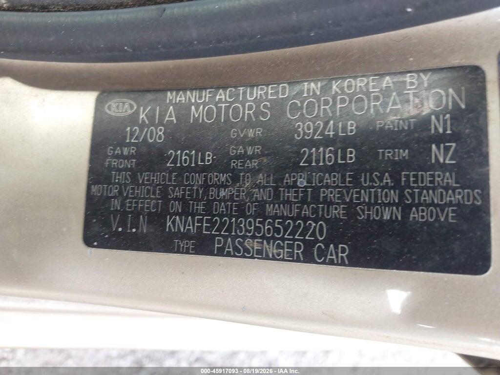 KNAFE221395652220 2009 KIA SPECTRA photo no. 9