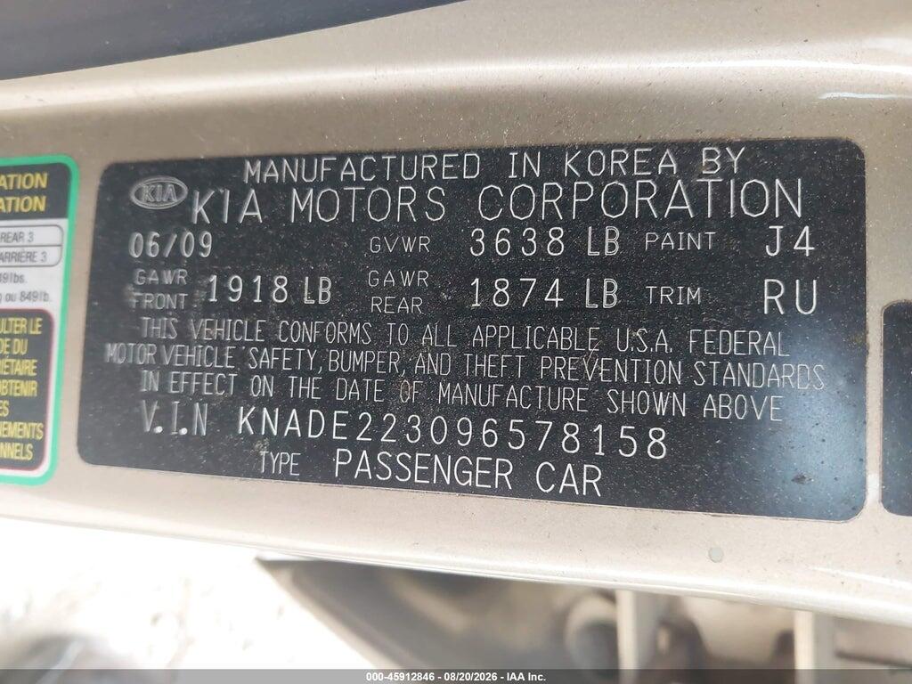 KNADE223096578158 2009 KIA RIO photo no. 9