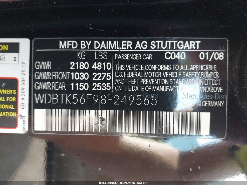 WDBTK56F98F249565 2008 MERCEDES-BENZ CLK 350 photo no. 9