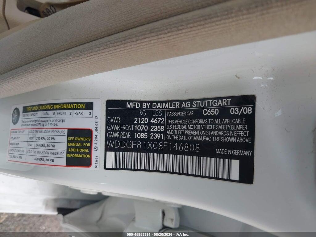 WDDGF81X08F146808 2008 MERCEDES-BENZ C 300 photo no. 9