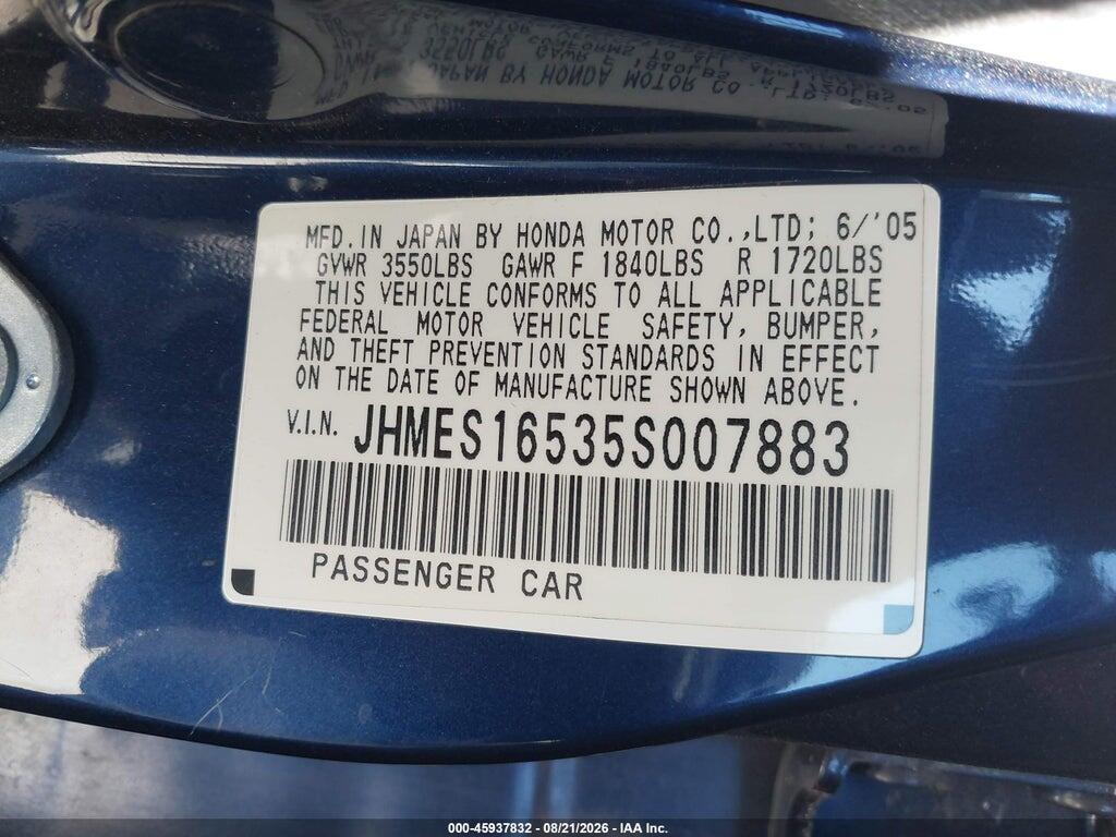 JHMES16535S007883 2005 HONDA CIVIC photo no. 9