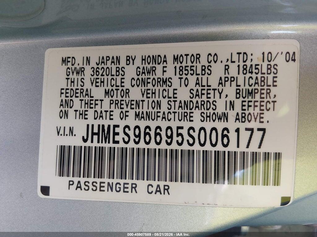 JHMES96695S006177 2005 HONDA CIVIC HYBRID photo no. 9