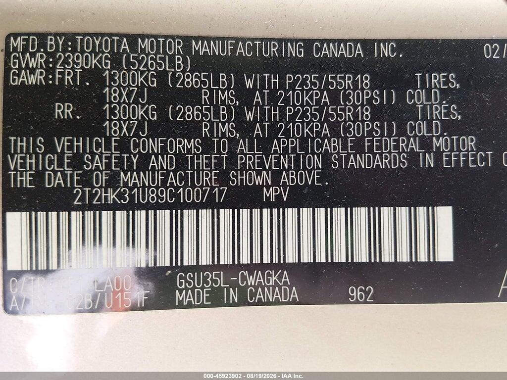 2T2HK31U89C100717 2009 LEXUS RX 350 photo no. 9