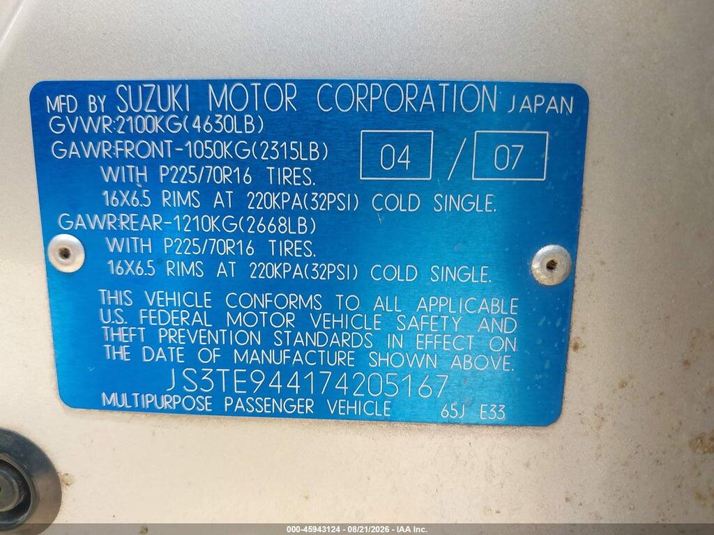 JS3TE944174205167 2007 SUZUKI GRAND VITARA photo no. 9