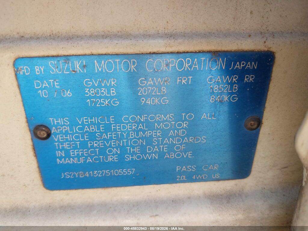 JS2YB413275105557 2007 SUZUKI SX4 photo no. 9